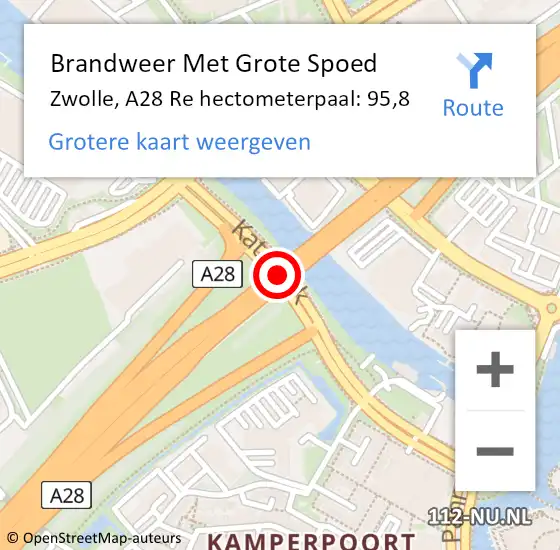 Locatie op kaart van de 112 melding: Brandweer Met Grote Spoed Naar Zwolle, A28 R hectometerpaal: 103,4 op 5 augustus 2017 03:34