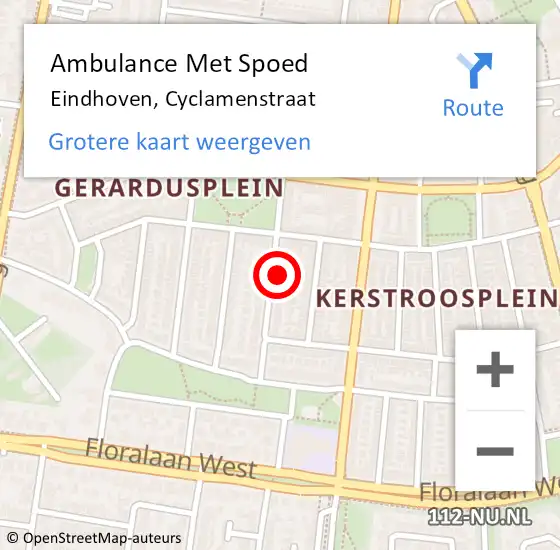 Locatie op kaart van de 112 melding: Ambulance Met Spoed Naar Eindhoven, Cyclamenstraat op 5 augustus 2017 05:06