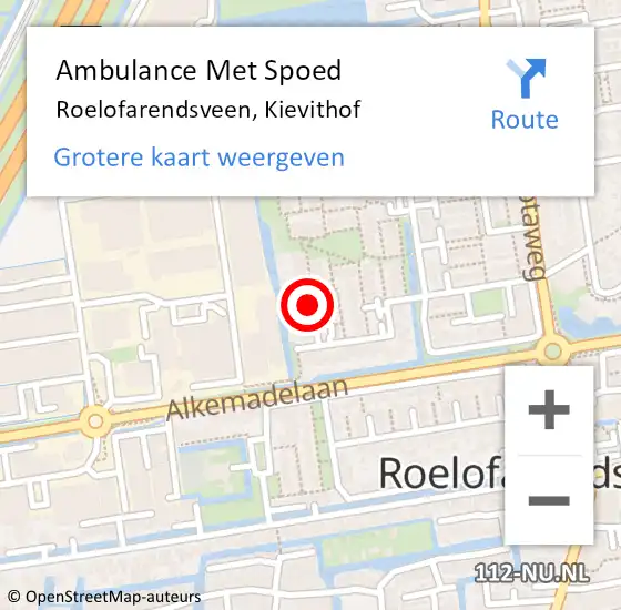 Locatie op kaart van de 112 melding: Ambulance Met Spoed Naar Roelofarendsveen, Kievithof op 5 augustus 2017 06:28