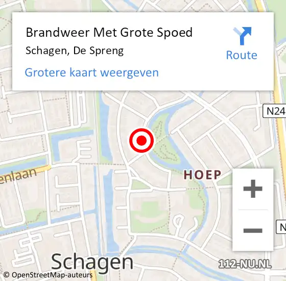 Locatie op kaart van de 112 melding: Brandweer Met Grote Spoed Naar Schagen, De Spreng op 5 augustus 2017 09:48