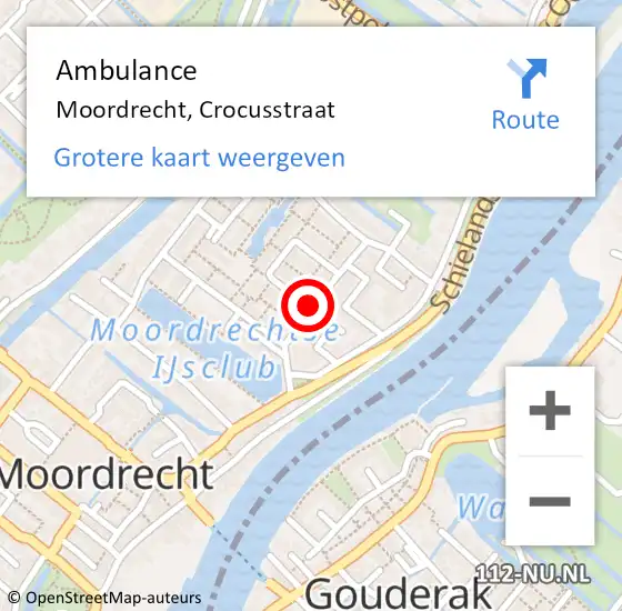 Locatie op kaart van de 112 melding: Ambulance Moordrecht, Crocusstraat op 5 augustus 2017 10:22