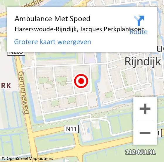 Locatie op kaart van de 112 melding: Ambulance Met Spoed Naar Hazerswoude-Rijndijk, Jacques Perkplantsoen op 5 augustus 2017 10:35