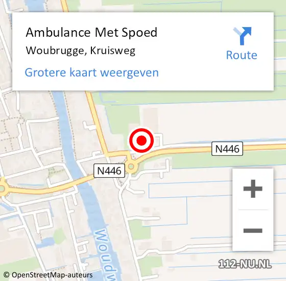 Locatie op kaart van de 112 melding: Ambulance Met Spoed Naar Kruisweg, N446 hectometerpaal: 10,3 op 5 augustus 2017 10:41