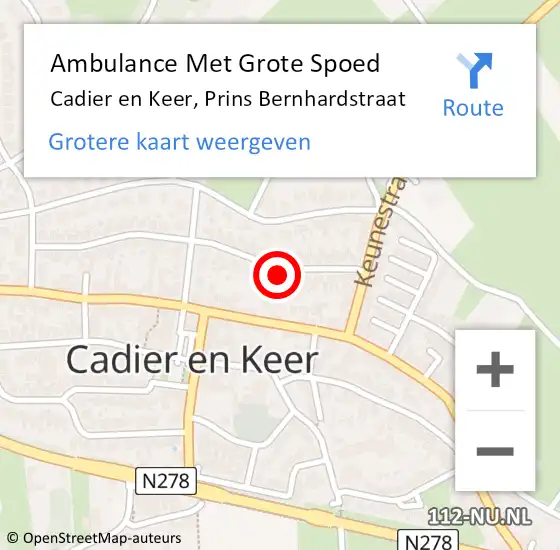 Locatie op kaart van de 112 melding: Ambulance Met Grote Spoed Naar Cadier en Keer, Prins Bernhardstraat op 29 januari 2014 01:31