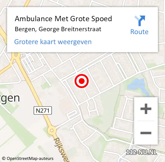 Locatie op kaart van de 112 melding: Ambulance Met Grote Spoed Naar Bergen, George Breitnerstraat op 5 augustus 2017 10:57