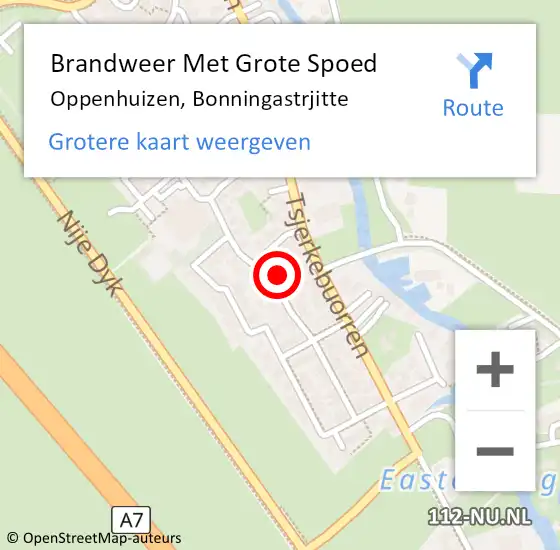 Locatie op kaart van de 112 melding: Brandweer Met Grote Spoed Naar Oppenhuizen, Bonningastrjitte op 5 augustus 2017 11:24