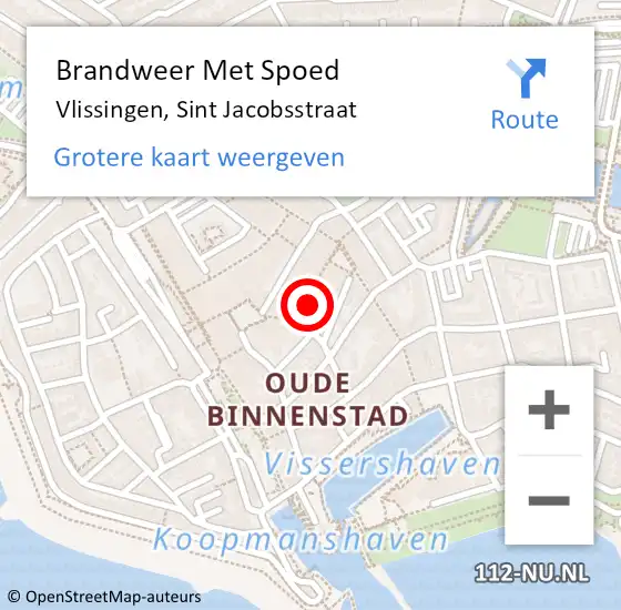 Locatie op kaart van de 112 melding: Brandweer Met Spoed Naar Vlissingen, Sint Jacobsstraat op 5 augustus 2017 11:28