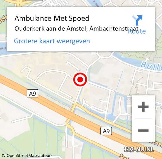 Locatie op kaart van de 112 melding: Ambulance Met Spoed Naar Ouderkerk aan de Amstel, Ambachtenstraat op 5 augustus 2017 11:30