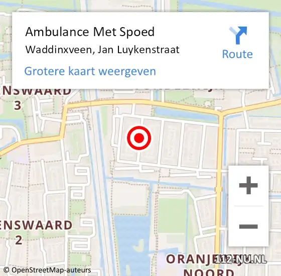 Locatie op kaart van de 112 melding: Ambulance Met Spoed Naar Waddinxveen, Jan Luykenstraat op 5 augustus 2017 11:36