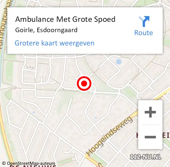 Locatie op kaart van de 112 melding: Ambulance Met Grote Spoed Naar Goirle, Esdoorngaard op 5 augustus 2017 13:04