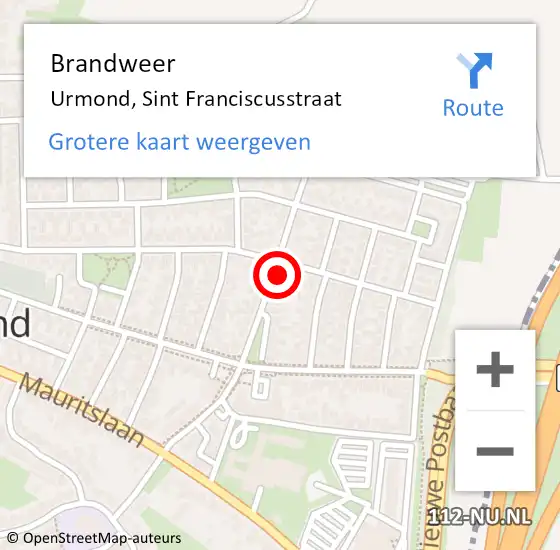 Locatie op kaart van de 112 melding: Brandweer Urmond, Sint Franciscusstraat op 29 januari 2014 02:27