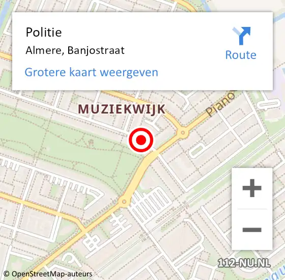 Locatie op kaart van de 112 melding: Politie Almere, Banjostraat op 5 augustus 2017 14:40