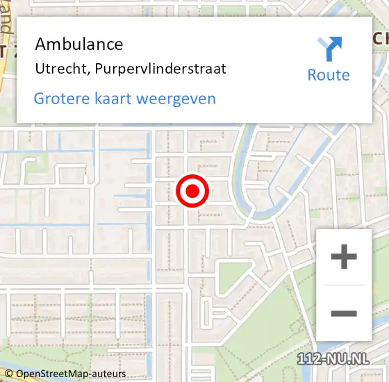 Locatie op kaart van de 112 melding: Ambulance Utrecht, Purpervlinderstraat op 5 augustus 2017 15:02