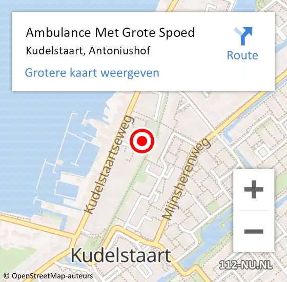 Locatie op kaart van de 112 melding: Ambulance Met Grote Spoed Naar Kudelstaart, Antoniushof op 5 augustus 2017 16:33