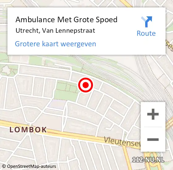 Locatie op kaart van de 112 melding: Ambulance Met Grote Spoed Naar Utrecht, Van Lennepstraat op 5 augustus 2017 16:37