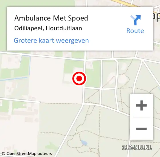 Locatie op kaart van de 112 melding: Ambulance Met Spoed Naar Odiliapeel, Houtduiflaan op 5 augustus 2017 17:20