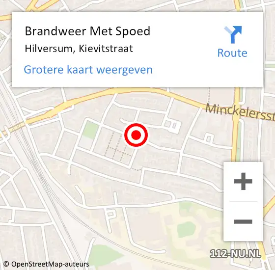 Locatie op kaart van de 112 melding: Brandweer Met Spoed Naar Hilversum, Kievitstraat op 5 augustus 2017 17:45