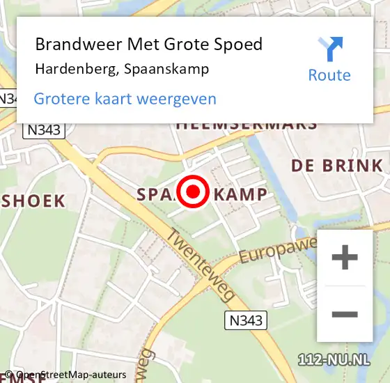 Locatie op kaart van de 112 melding: Brandweer Met Grote Spoed Naar Hardenberg, Spaanskamp op 5 augustus 2017 19:04