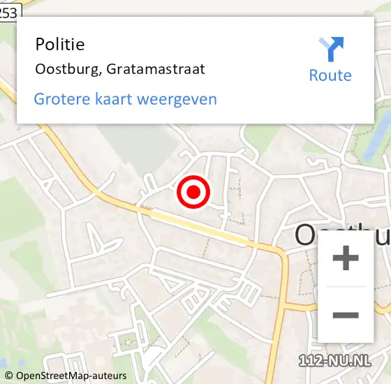 Locatie op kaart van de 112 melding: Politie Oostburg, Gratamastraat op 5 augustus 2017 19:17