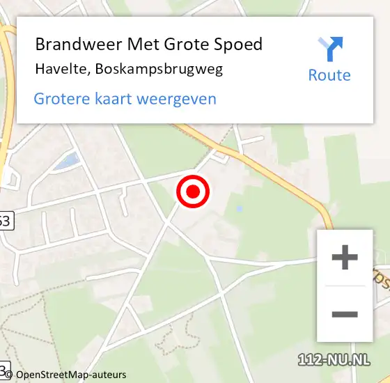 Locatie op kaart van de 112 melding: Brandweer Met Grote Spoed Naar Havelte, Boskampsbrugweg op 5 augustus 2017 21:06