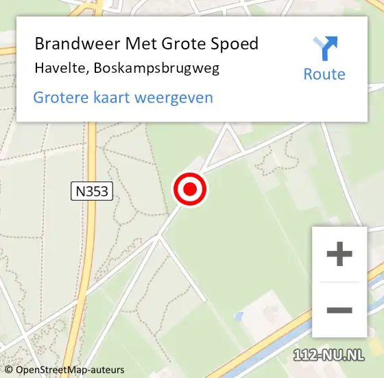 Locatie op kaart van de 112 melding: Brandweer Met Grote Spoed Naar Havelte, Boskampsbrugweg op 5 augustus 2017 21:15