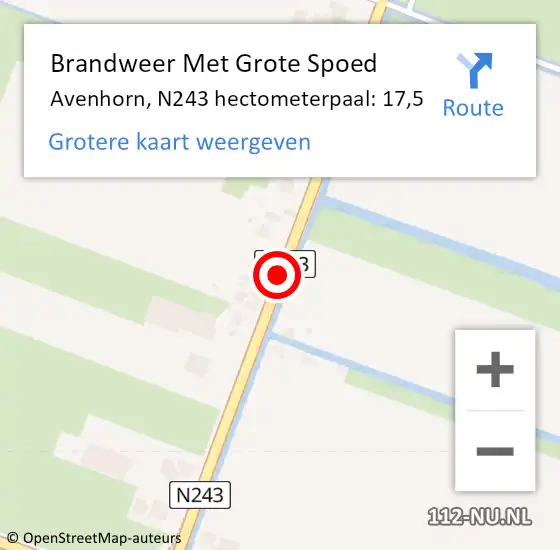 Locatie op kaart van de 112 melding: Brandweer Met Grote Spoed Naar Avenhorn, N243 hectometerpaal: 17,5 op 5 augustus 2017 22:05