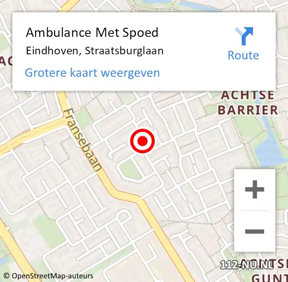 Locatie op kaart van de 112 melding: Ambulance Met Spoed Naar Eindhoven, Straatsburglaan op 5 augustus 2017 22:53