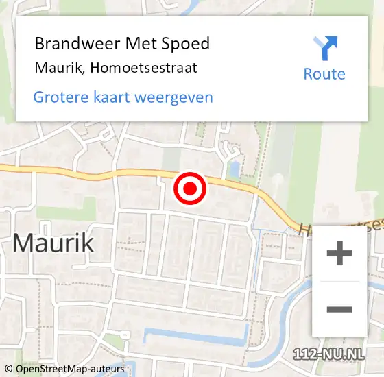 Locatie op kaart van de 112 melding: Brandweer Met Spoed Naar Maurik, Homoetsestraat op 5 augustus 2017 22:54