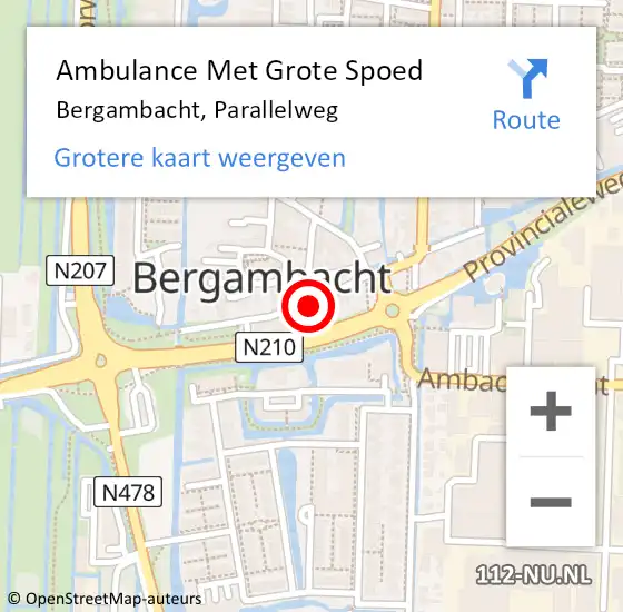 Locatie op kaart van de 112 melding: Ambulance Met Grote Spoed Naar Bergambacht, Parallelweg op 5 augustus 2017 23:21