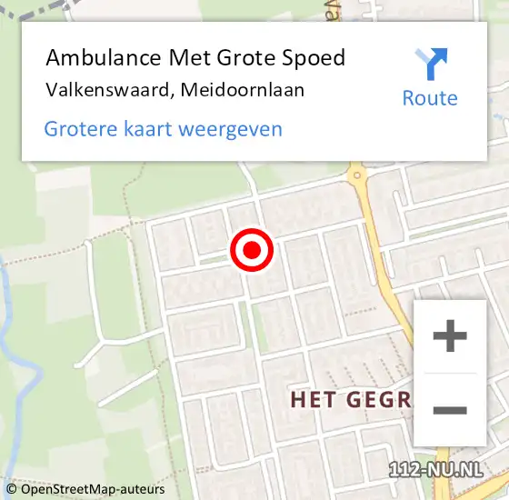 Locatie op kaart van de 112 melding: Ambulance Met Grote Spoed Naar Valkenswaard, Meidoornlaan op 5 augustus 2017 23:58