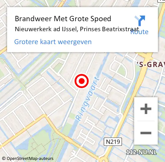 Locatie op kaart van de 112 melding: Brandweer Met Grote Spoed Naar Nieuwerkerk ad IJssel, Prinses Beatrixstraat op 6 augustus 2017 00:41