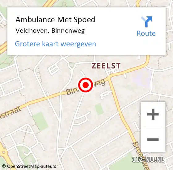 Locatie op kaart van de 112 melding: Ambulance Met Spoed Naar Veldhoven, Binnenweg op 6 augustus 2017 02:10