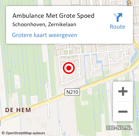 Locatie op kaart van de 112 melding: Ambulance Met Grote Spoed Naar Schoonhoven, Zernikelaan op 6 augustus 2017 03:39