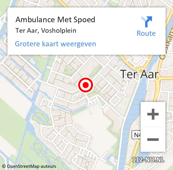 Locatie op kaart van de 112 melding: Ambulance Met Spoed Naar Ter Aar, Vosholplein op 6 augustus 2017 03:50