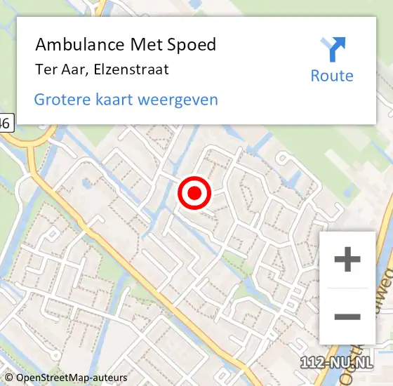 Locatie op kaart van de 112 melding: Ambulance Met Spoed Naar Ter Aar, Elzenstraat op 6 augustus 2017 04:16