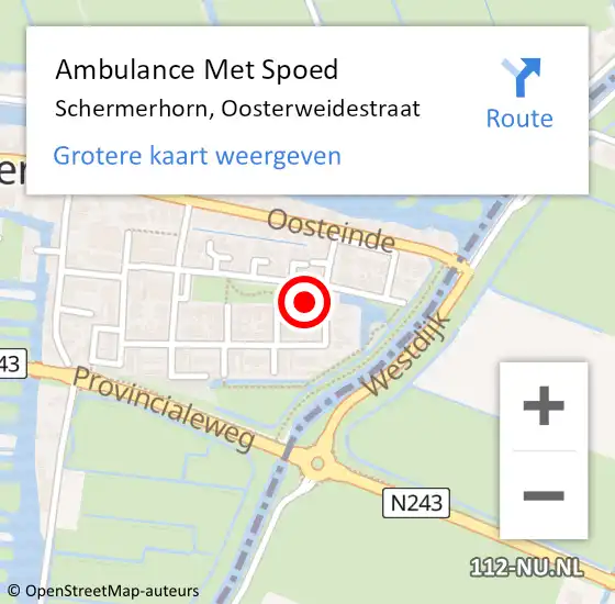 Locatie op kaart van de 112 melding: Ambulance Met Spoed Naar Schermerhorn, Oosterweidestraat op 6 augustus 2017 07:08