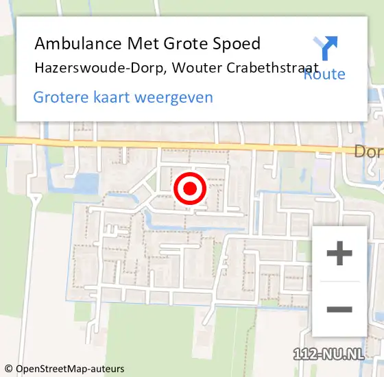 Locatie op kaart van de 112 melding: Ambulance Met Grote Spoed Naar Hazerswoude-Dorp, Wouter Crabethstraat op 6 augustus 2017 09:10