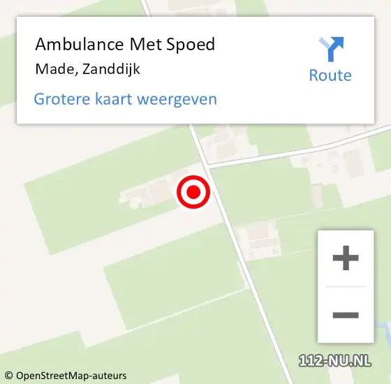 Locatie op kaart van de 112 melding: Ambulance Met Spoed Naar Made, Zanddijk op 6 augustus 2017 10:51