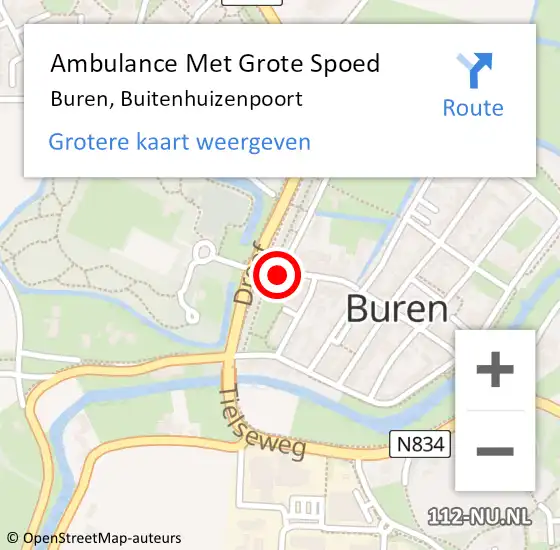 Locatie op kaart van de 112 melding: Ambulance Met Grote Spoed Naar Buren, Buitenhuizenpoort op 6 augustus 2017 13:06