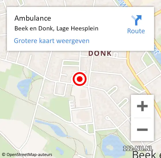 Locatie op kaart van de 112 melding: Ambulance Beek en Donk, Lage Heesplein op 6 augustus 2017 15:07