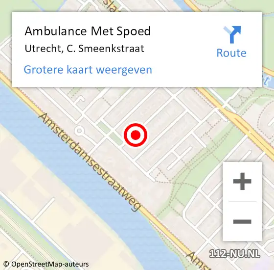 Locatie op kaart van de 112 melding: Ambulance Met Spoed Naar Utrecht, C. Smeenkstraat op 6 augustus 2017 15:26