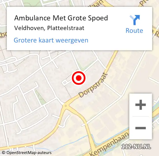 Locatie op kaart van de 112 melding: Ambulance Met Grote Spoed Naar Veldhoven, Platteelstraat op 6 augustus 2017 16:00