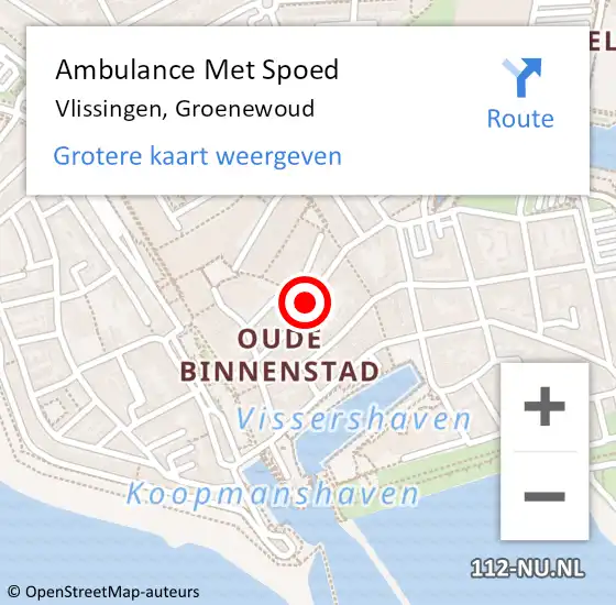 Locatie op kaart van de 112 melding: Ambulance Met Spoed Naar Vlissingen, Groenewoud op 6 augustus 2017 16:38