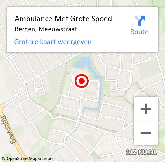 Locatie op kaart van de 112 melding: Ambulance Met Grote Spoed Naar Bergen, Meeuwstraat op 6 augustus 2017 16:54