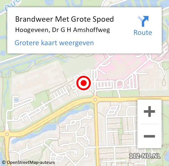 Locatie op kaart van de 112 melding: Brandweer Met Grote Spoed Naar Hoogeveen, Dr G H Amshoffweg op 6 augustus 2017 17:02