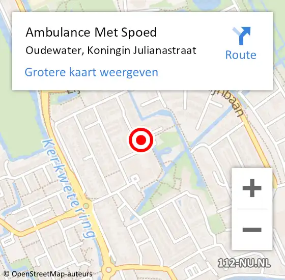 Locatie op kaart van de 112 melding: Ambulance Met Spoed Naar Oudewater, Koningin Julianastraat op 6 augustus 2017 17:53