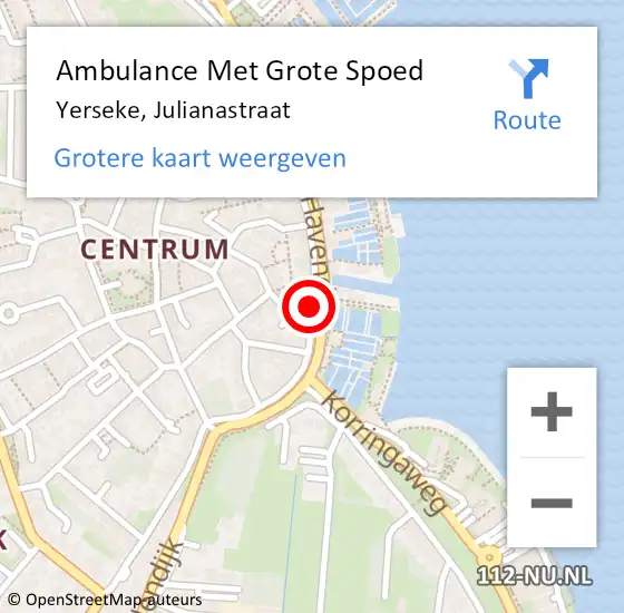 Locatie op kaart van de 112 melding: Ambulance Met Grote Spoed Naar Yerseke, Julianastraat op 6 augustus 2017 19:36