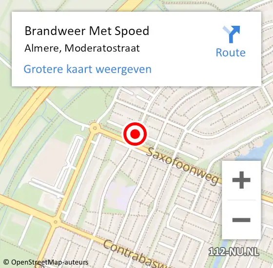 Locatie op kaart van de 112 melding: Brandweer Met Spoed Naar Almere, Moderatostraat op 6 augustus 2017 19:41