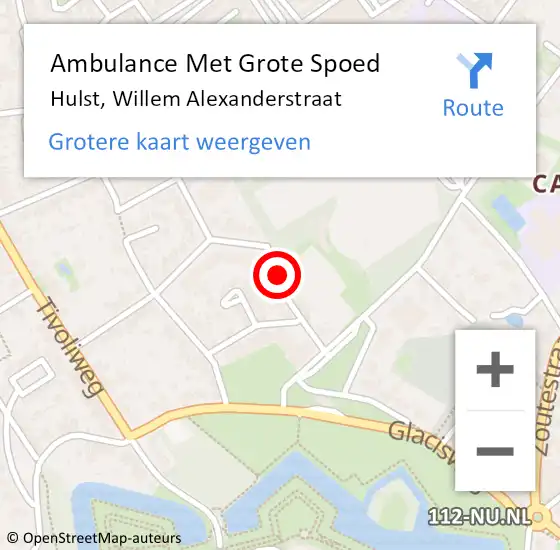 Locatie op kaart van de 112 melding: Ambulance Met Grote Spoed Naar Hulst, Willem Alexanderstraat op 6 augustus 2017 20:39