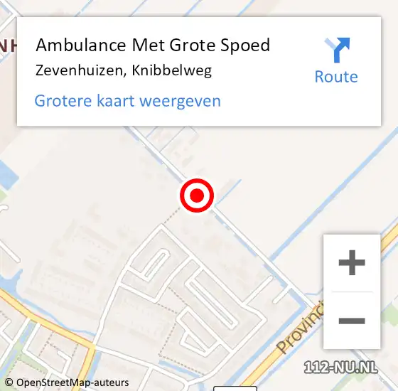Locatie op kaart van de 112 melding: Ambulance Met Grote Spoed Naar Zevenhuizen, Knibbelweg op 6 augustus 2017 21:30